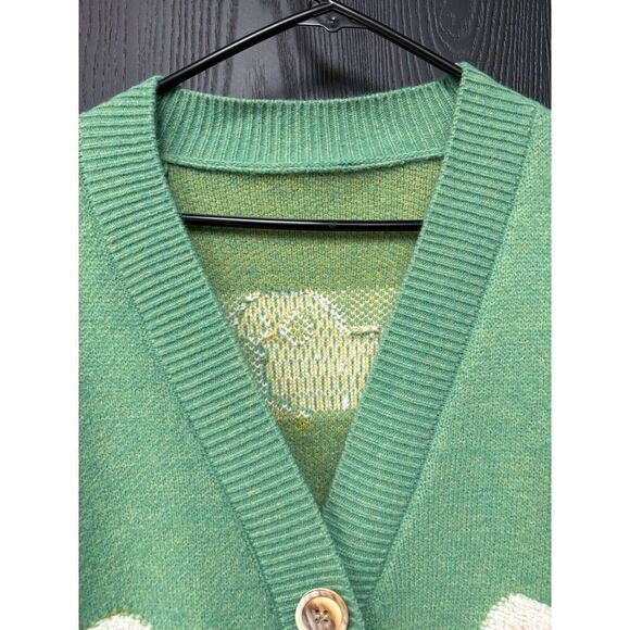 New Korean Women Loose Knitted Sweater Cardigan Buttons L Sheep Jacket Green - Picture 2 of 6